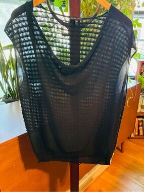 Eileen Fisher Black Sheer Open-Knit  with Cowl Neck XL